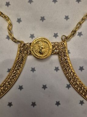 Vintage Gold Tone Body Chain Harness w/ Medallion Underbust Necklace